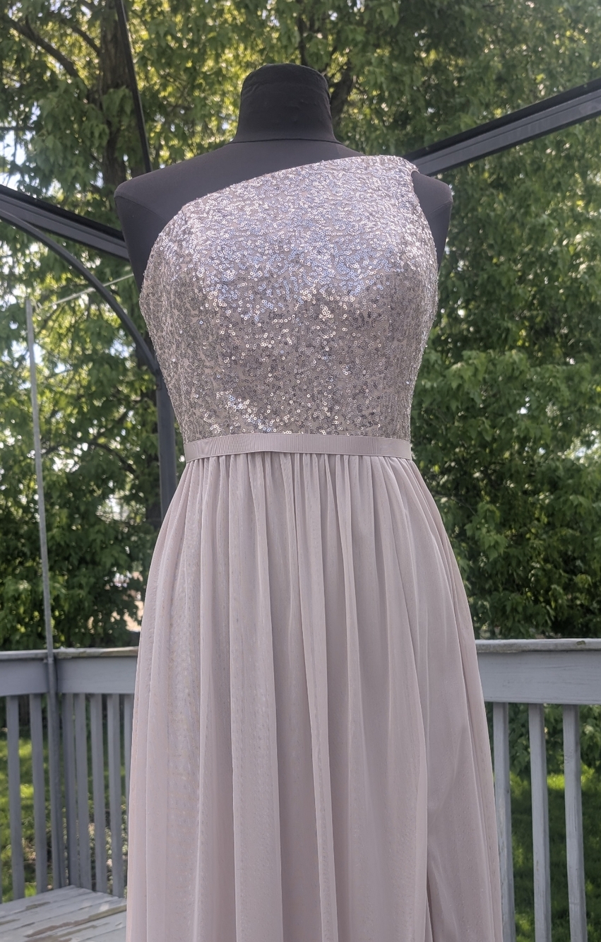 DB One-Shoulder Sequin Chiffon Evening Dress - BEIGE Sz 6